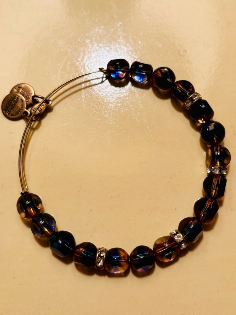 Gently used, ALEX AND ANI Gold-Tone Bracelet with Blue Glass Beads 🤎💙